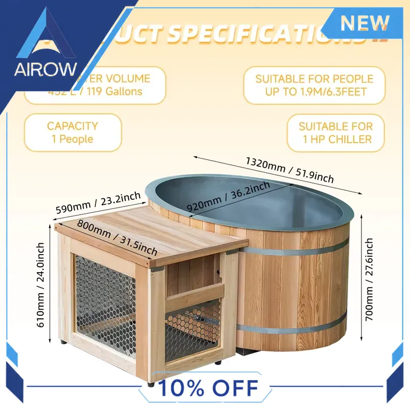 for Wood Cold Plunge Tub 1HP C - огляд і ціна Spa Wellness Gym